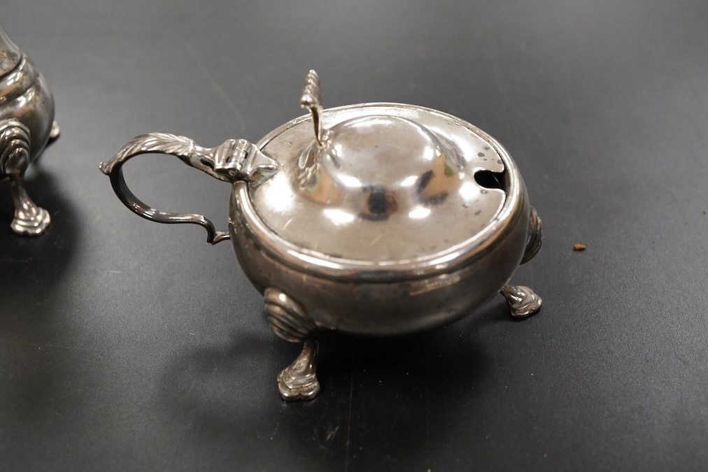 A George V silver three piece cruet set, weight approx. 7.16ozt